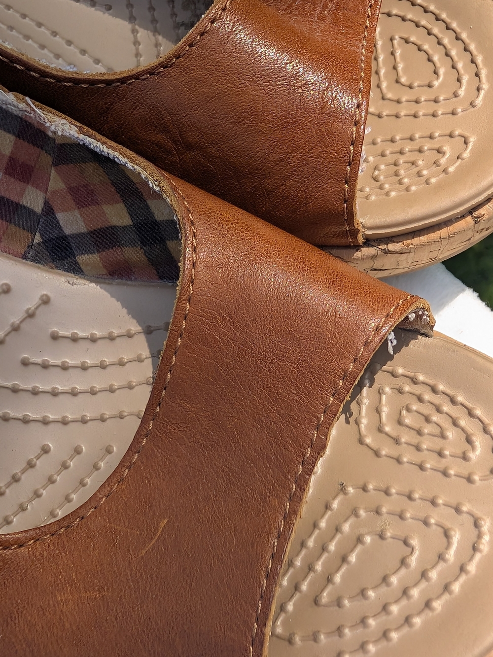 CROCS Brown Leather Slide Wedge Sandals